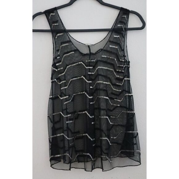 Chan Luu Women's Sz XS/Small Black Sheer Beaded Tank Top Cami - Picture 1 of 6